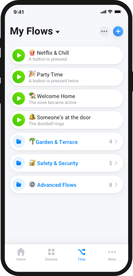 Exemple d'écran de l'application Homey.